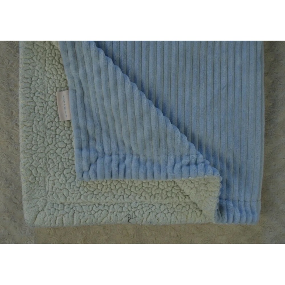 Mon Lapin Blue Baby Blanket Ribbed Corduroy Cream Off White Sherpa Plush Soft